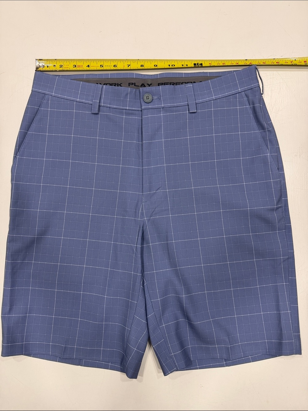 Roundtree & Yorke Blue Windowpane Flat Front Shorts